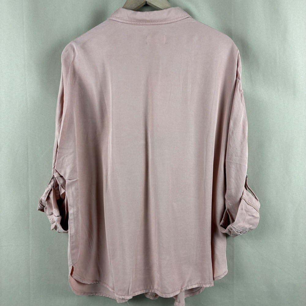Risen Womens M Tencel Button Up Soft Pink Pocket Shirt Boho Casual Shacket Soft - Picture 3 of 16
